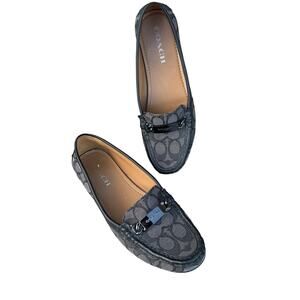 Coach Olive Logo Loafers – Signature Canvas & Leather, Black/Gray Flats, Size 8B